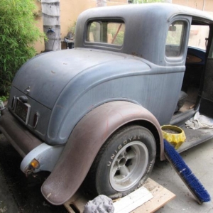 All fenders on the coupe are glass, all four original steel fenders are hanging in the garage.