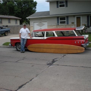 SURFWAGON--Roadburner Brutha Gary Morris with the Ranchwagon before he sold it to me. With his killer vintage O'Neil longboard.