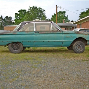 This is how my Falcon is currently sitting. Nose in the air because there is no engine or trans in it. Sorry, it won't be a gasser. The 9" out of a 59 Ford is in back and plans call for Granada discs in front.