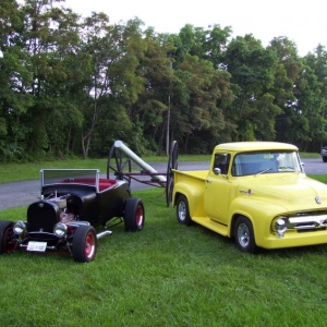 Both of these were built by us.The roadster is all me..I plasma cut all the frame work..Built all the hairpins/4 bars myself and even used the factory A bone E-brake frame rod to make a cool tranny mount. It sports a connecting rod from a vintage tractor mill for a column mount and a Cat cam shaft for a front spreader bar