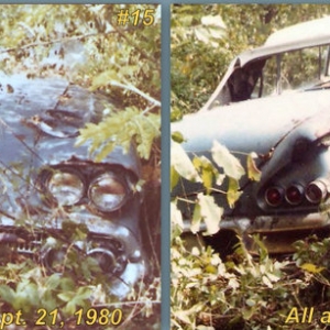 And this is how Blue Ice looked in 1980 (over the hill, behind my uncle's house). The 61 Corvette 283 was found in a shed and the 60 Borg Warner 4-Speed and 4.11 rearend were installed in my uncle's 57 Chevy around 1967.