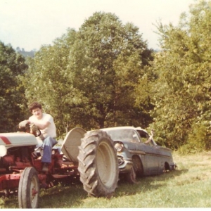 That's me (at age 10) steering the 58 as dad drags it up the hill.