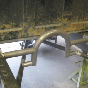 Another shot.  You can see the x-member that we built back in '95.  The front side of the "X" holds the trans crossmember.