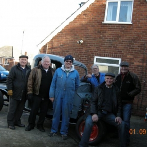 We have just been for our Sunday morning Breakies ( English Fry up) on the Cleethorpes promenade . & back at the Shack some of "The Over the Hill Gang"    WILLY. MICK. JIM. BAZ. COLIN & Me. put the truck cab on the frame.