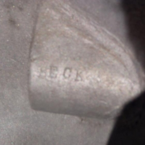 Beck Name stamped on in out box found Feb 2011. This is the origional in-out box that was installed with the flat head motor in 1958. It is a Cyclone box that is set up for a flat head motor like a 39 ford trans. It has held up very well thru all the motors that have been in front of it during all the years of racing.