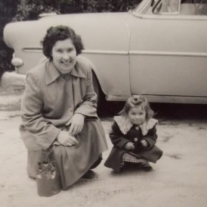 This is Me With My Mom, Alice Coppage, in Front of the the very same Wagon that belonged to my Grandmother Jessie Fredericks.