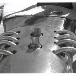 Bob Wright Don Berg roadster top hood. This shows how beautifully the exhaust exited the hood on his roadster.