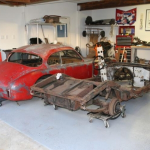 Crossmembers made from 3" diameter steel tubing re-joined the sectioned chassis during the fabrication process. Car was fabricated as a race car would have been back in the day. Everything will be pretty much restored as Ullrich Automotive built it back in the day.