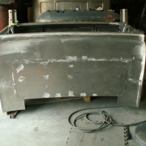 The front is skinned with another panel from a donor truck, and filled in with 16 gauge cold rolled.