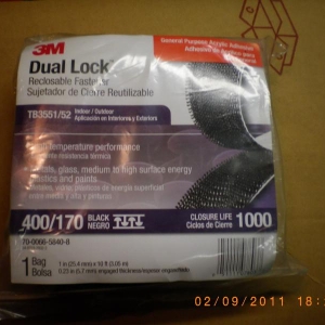 3m dual lock velcro, this package was $35. looks good 10' of male 10' of female. very good glue. all plastic. 1' wide. 1sq inch will hold a lot
