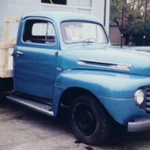 '50 Ford F 2 flatbed.....traded a paint job for this truck...field truck...got the flathead up and running, repainted, built the bed...cool ole truck