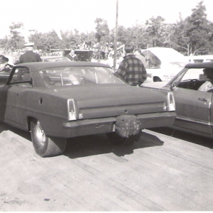 Jungle Jim rolled out a fresh Nova still in primer at Pocono Drag Lodge on an October 1967 Sunday for a match race with Al Graeber's Tickle Me Pink Charger. Photo by Jack Thomas