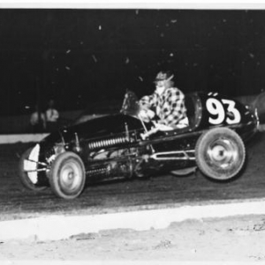 Sidney, Nebraska, 1948. gettin' some air! Dad pucked up a rut qualifying.