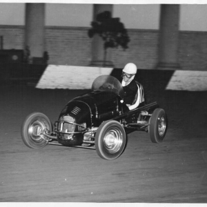 Danny Oakes qualifying at Balboa Stadium, 1946. Danny was one of the top URA drivers, and Dad made more money with Danny driving than when he drove and kept the whole purse.