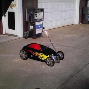 pedal car, lowered, turned pull wagon style