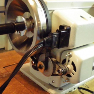 consew motor, easy to remove belts and sew with hand crank