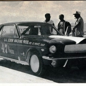 Dad ran this '65 Mustang at Bonneville in '65. Hilborn injected, Isky cam, and Jocko heads on the 289. Set E Production record at 163, best one way 172.