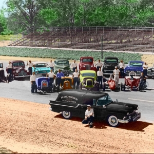 Group shot of Memphis Rodders early 60s at the newly opened Lakeland dragstrip