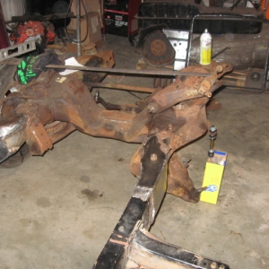 1994 S10 subframe.  Doesnt look too pretty yet but the independent suspension will help this drive soooo much better.