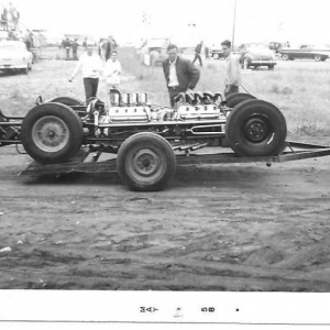 MT's twin that would make a detour to Bonneville on it's way to the NHRA nationals and change Mickey's life forever. Wearing it's fully streamlined body, this car ran 294 on the salt, and set Mickey on his quest for the land speed record. This day was the first time the car was test run.