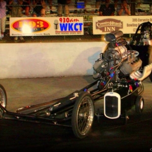 my restored 1965 Jim Davis AA/FD at BowlingGreen 2012- nitro Jim Rodarmal in the seat,Paul Hutchens photo, Geri Tarvin owner/builder of Nitro Therapy