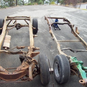 Side by side frames.

Left is stock and right is 92' S10 on its way under