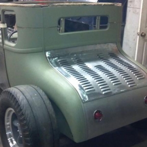 louvered lid and lower panel with custom lights