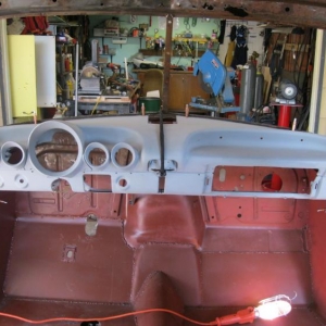 59 chev impala dash cut down and mocked up in place of old dash.