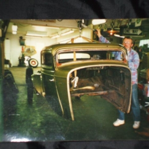 Picture 001
unloaded body from the trailer...check out that channel on the floor boards...goal for this old man is to Z the frame and gain back some room inside for those long road trips!
Helper Cliff Houghton running the comealong