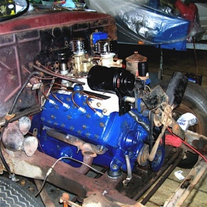 Replacing the flathead 6 cylinder with a 46 firetruck engine.