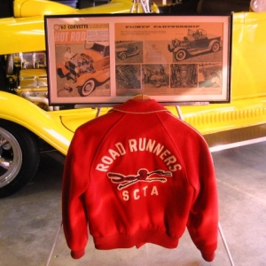 I got this old Road Runner's jacket when I joined the club in 1960. I'm going to use it in my GNRS 2013 display.

1/15/13  Thought better of it. The jacket means too much to me. I don't need to lose it because some jerk decided to steal it at the show. It will stay home safe in my closet.