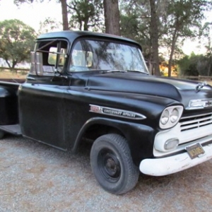 59 Chevy Apache, Bought it from a dead guy... 59k original miles, needed one spark plug and a new radiator. She got much more love than that...