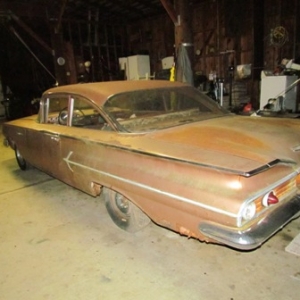 60 Bel Air Complete 235 3 speed, Day 3. This car was stored for a long long time under a blue tarp, that looked like confetti, the gas smelled like vinigar, some general service and the darn thing ran... Good too!