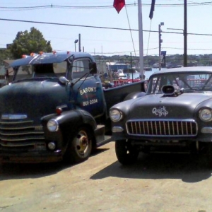 COE and 55 Chevy at shop 7 2012