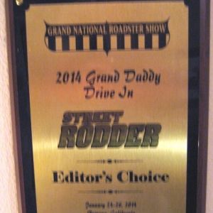 1/25/2014 I was honored to have Ron Ceridono of Street Rodder choose my car for his Editor's Choice award at the GNRS drive in show.