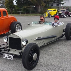 Pre 49 Nationals in Masterton with my cousins' boy Kyle riding shot gun.