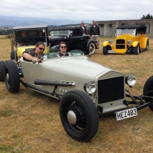 Pre 49 Nationals in Masterton, visiting the southern hemisphere 'Stonehenge' with my cousins' girl Cory riding shot gun.