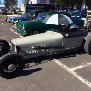 NZHRA Club Champs drags at Meremere April 2014 staying out of the heat. The aircon only works when you are moving!