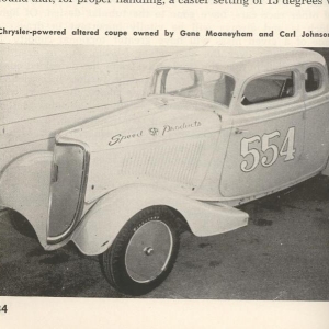 A nice shot of the coupe from the '54 Hot Rod Annual. The Chrysler has now replaced the flathead, and the running boards have been removed. Soon the fenders will be gone as the evolution continues.