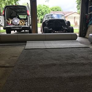 mid work getting carpet installed in house so she had to roll out.