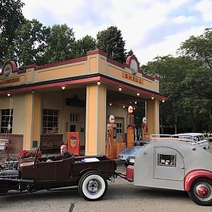 1927 Model T Hot Rod Pulling 1946 Teardrop Camper